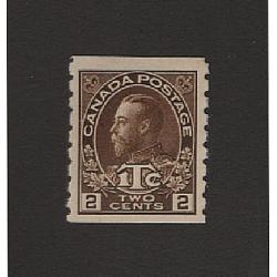 (PR1516) CANADA · 1916: fresh mint Die II 2c + 1c brown KGV War Tax coil stamp (imperf x perf.8) SG 243 · nice condition · c.v. £60 (2 images)