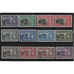 (PR1526) TRISTAN DA CUNHA · 1952: fresh M/MLH set of overprinted St Helena KGVI pictorial defins SG 1/12 · fine condition throughout · c.v. £140 · 12 stamps (2 images)