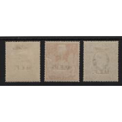 (PR1533) GREAT BRITAIN · MIDDLE EASTERN FORCES · 1943/47: fresh mint overprinted 2/6d, 5/- & 10/- KGVI defins SG M19/21 · clean hinge remnants · all stamps in excellent condition · total c.v. £84 (2 images)