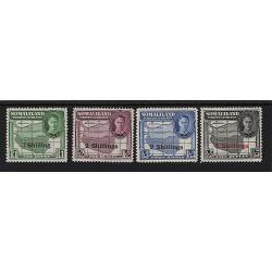 (PR1559) SOMALILAND · 1951: 4 top values from KGVI New Currency issue SG 132/35 all in nice condition front/back · total c.v. £54 (2 images)