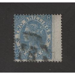 (PR1629) GREAT BRITAIN · 1867: commercially used 2/- dull blue QV surface print SG 118 with wing margin at right · a very sound collectable example · c.v. £225 (2 images)