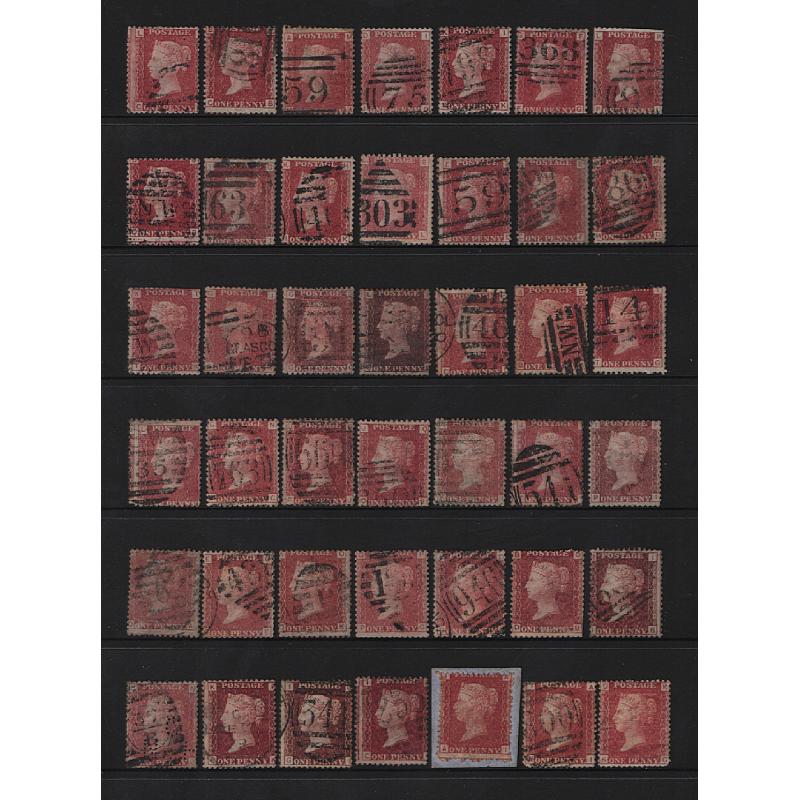 (PR1630L) GREAT BRITAIN · 1860s/70s: "plated" selection of used 1d red QV S/face · 42 different · condition is mixed but all are quite displayable ...... see largest image · includes list (42)