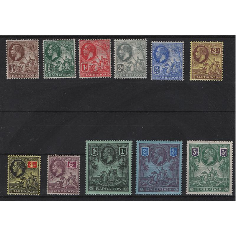 (PR1658) BARBADOS · 1912/16: mint KGV pictorial definitive set SG 170/80 · small adhesion on 2/- value but mostly in fine condition · c.v. £225 (2 images)