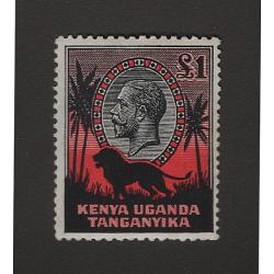 (PR1663) KENYA UGANDA TANGANYIKA · 1935: MVLH £1 black & red KGV pictorial definitive SG 123 in fine condition · c.v. £325 (2 images)
