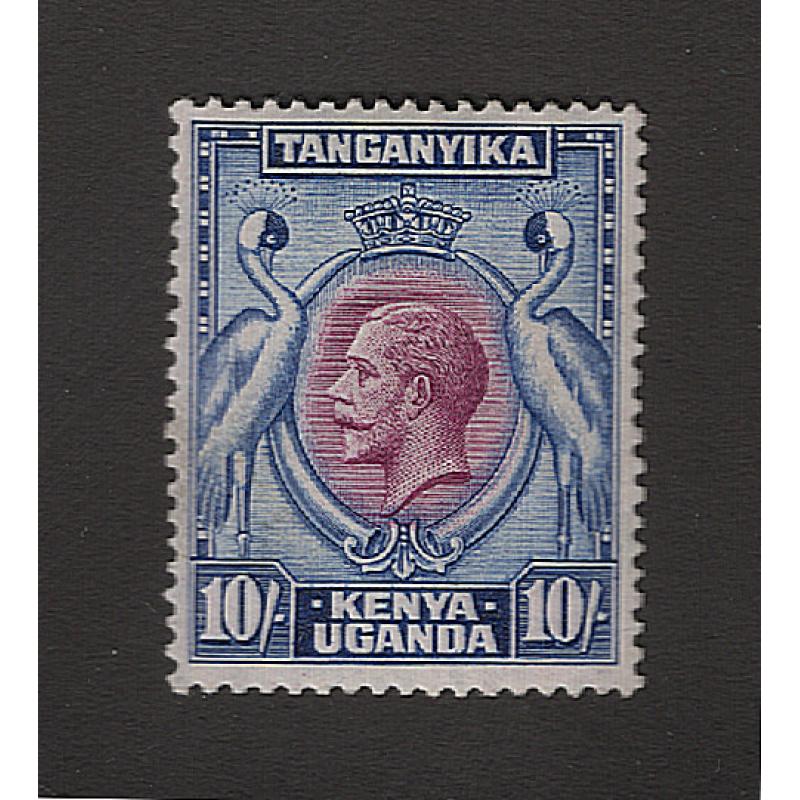 (PR1664) KENYA UGANDA TANGANYIKA · 1935: MLH 10/- purple & blue KGV pictorial definitive SG 122 · nicely centered and in fresh condition · c.v. £120 (2 images)