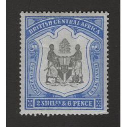 (PR1672) BRITISH CENTRAL AFRICA · 1897: mint 2/6d black & ultra Arms SG 48 · tiny gum thin and a crease in the SE cnr however the overall appearance is attractive · c.v. £120 (2 images)