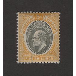 (PR1677) SOUTHERN NIGERIA · 1903: mint 5/- grey-black & yellow KEVII sideface (Cr/CrA wmk) SG 18 in excellent condition · c.v. £90 (2 images)