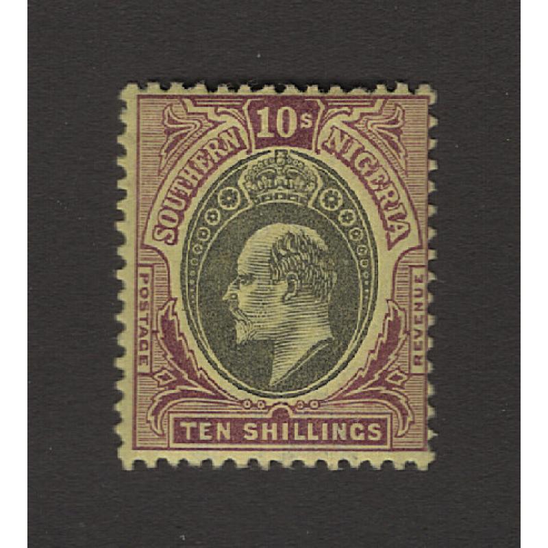 (PR1678) SOUTHERN NIGERIA · 1903: a very fresh mint 10/- grey-black & purple on yellow KEVII defin SG 19 · c.v. £55 (2 images)