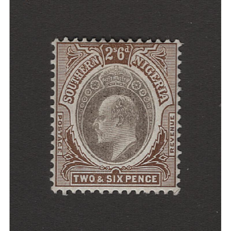 (PR1679) SOUTHERN NIGERIA · 1906: fresh mint 2/6d grey-black & brown KEVII sideface (Multi Cr/CA wmk) SG 29 in nice condition · c.v. £27 (2 images)