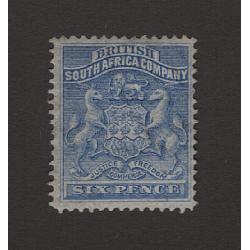 (PR1685) BRITISH SOUTH AFRICA COMPANY · 1893: nice mint 6d deep-blue Arms SG 3 in nice condition (2 images)