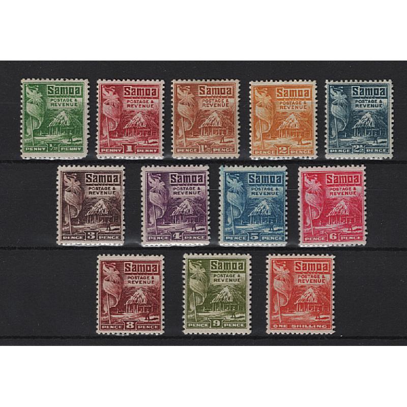 (PR1690) SAMOA · 1921: mint Native Huts simplified set of 12 SG 150/152, 153 & SG 157/64 · see full description · total c.v. £25+ (2 images)