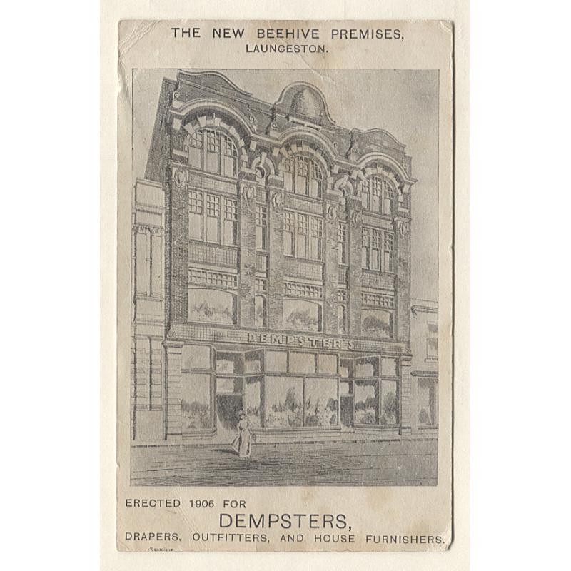 (PT10003)  TASMANIA · 1906: unused card printed by The Examiner advertising DEMPSTERS' NEW BEEHIVE PREMISES · some faults however the overall condition is VG