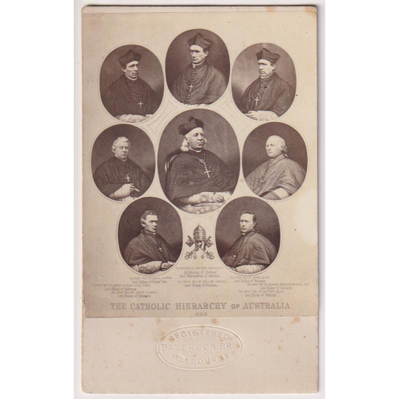 (PT1014)  VICTORIA · 1869: "carte de visite" size photograph by Paterson Brothers (Melb.) titled THE CATHOLIC HIERARCHY OF AUSTRALIA · a little light foxing o/wise in excellent condition