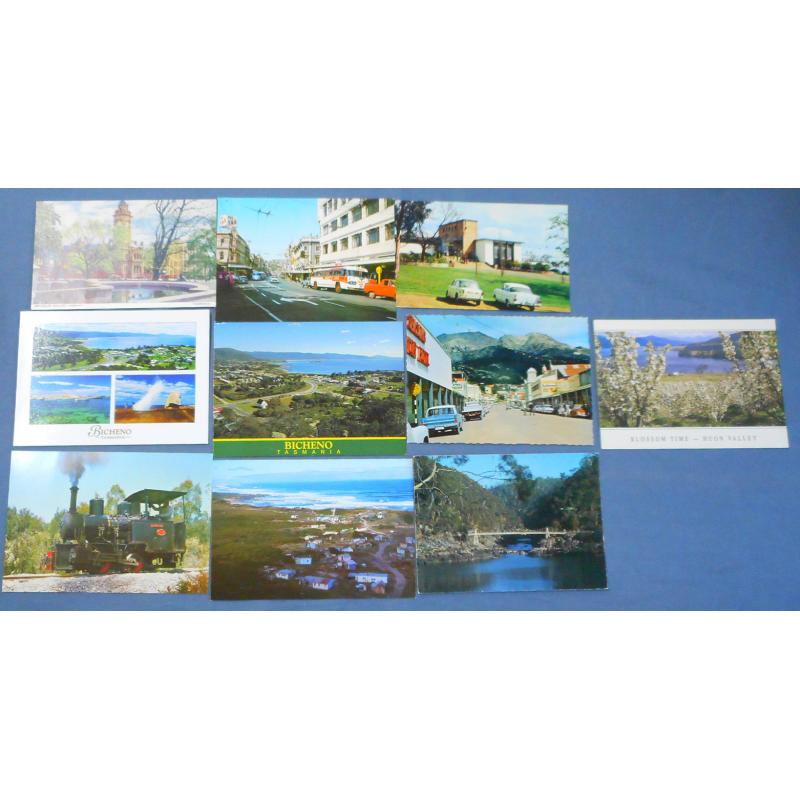 (PT1026L)  TASMANIA · 1950s/90s: 10 unused colour cards with various scenes by Ash Bester, Nu-Color-Vue, Murfett et al · nice condition throughout (10)