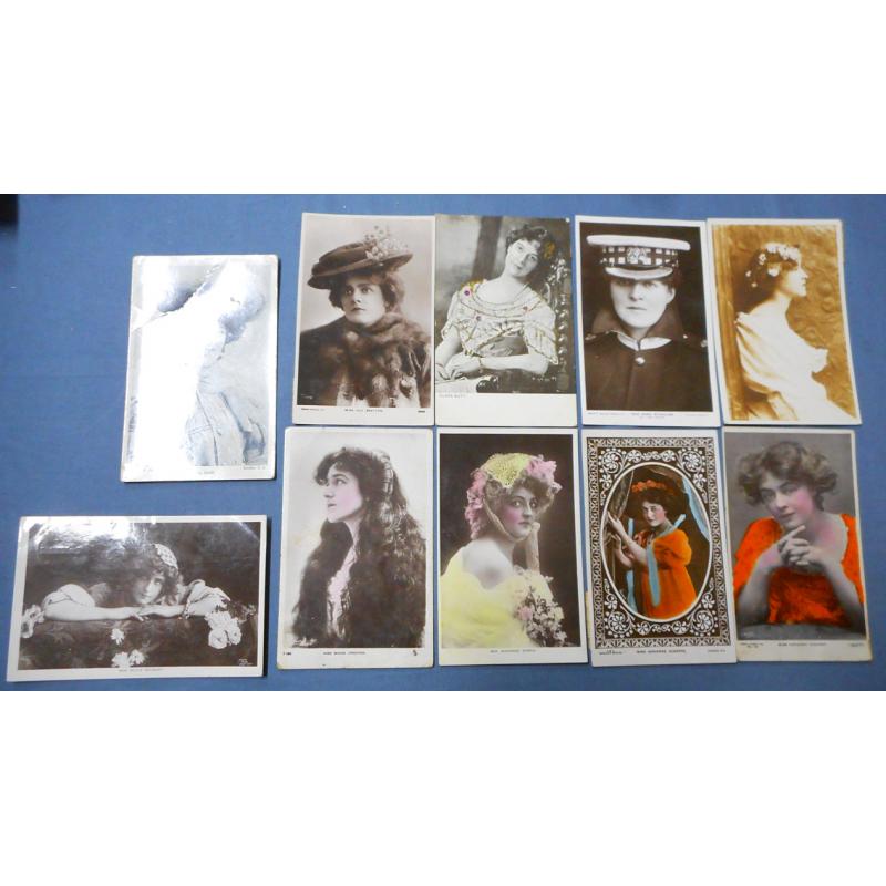 (PT1027L)  GREAT BRITAIN · 22 different "Actress" postcards, all but one are real photo style prints - includes Zena Dare, Adrienne Augarde, Nellie Stewart, Billie Burke et al ..... mostly in excellent condition (3 images)
