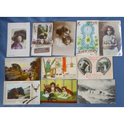 (PT1031B)  WORLDWIDE · small box containing 100++ pre-WWI postcards, mainly of British manufacture - greeting types, G.B. views and occasionally from elsewhere and so on · mixed condition but most are VG to F (5 sample images)