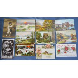 (PT1031B)  WORLDWIDE · small box containing 100++ pre-WWI postcards, mainly of British manufacture - greeting types, G.B. views and occasionally from elsewhere and so on · mixed condition but most are VG to F (5 sample images)