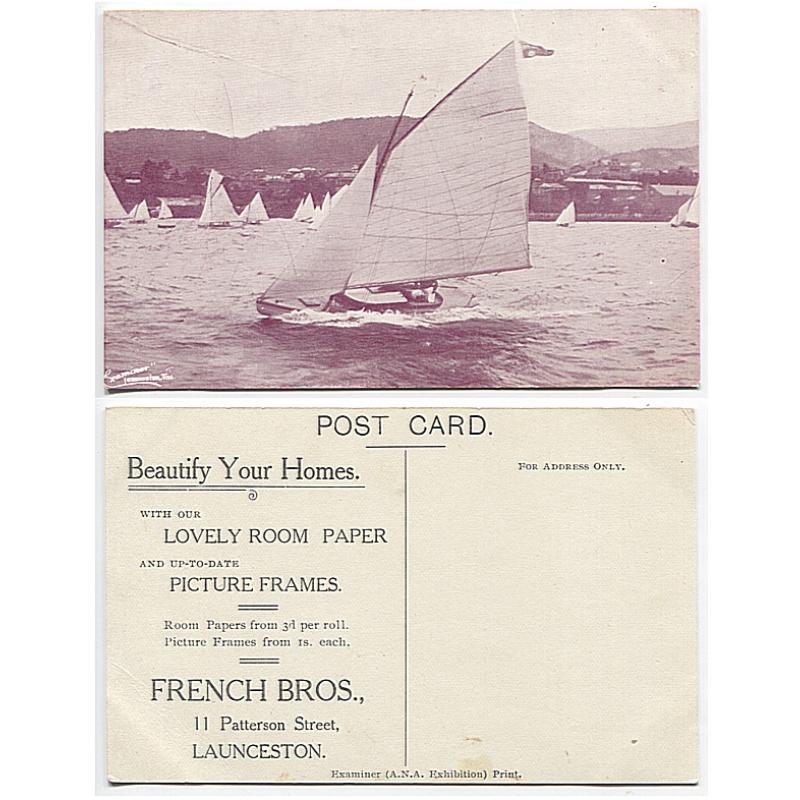 (PT1106)  TASMANIA · 1908: unused advertising card printed by The Examiner for FRENCH BROS. intended as a 'giveaway' at the A.N.A. Exhibition held at Launceston · fine condition · rare card!