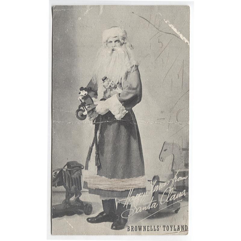 (PT1112)  TASMANIA · c.1910: BROWNELLS' TOYLAND "Happy Christmas from Santa Claus" card · creased with some pencil markings but I assume this is a rare card as I've never seen an example before!