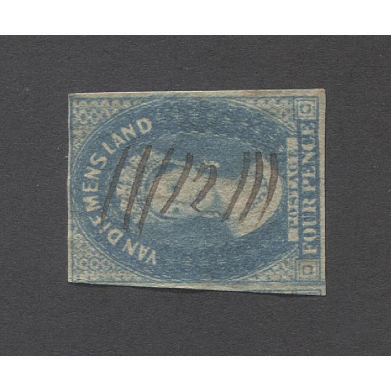 (PY10017) TASMANIA · numeral cancel '12' in manuscript applied at BRIGHTON on an imperf 4d QV Chalon · nice clear example!
