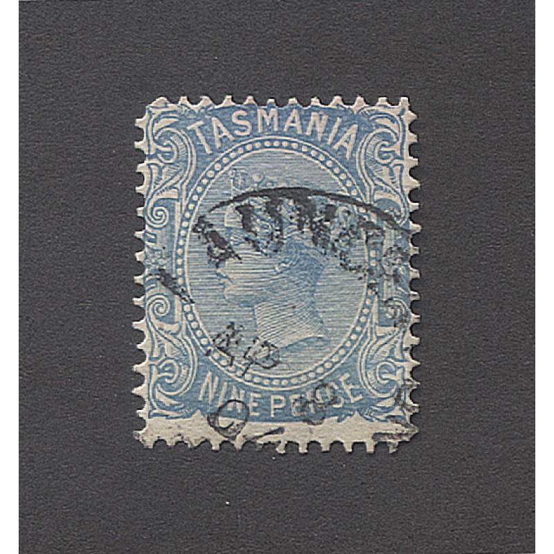 (PY10040) TASMANIA · 1903: used 9d pale blue QV S/face (SIDEWAYS V/Crown wmk · perf.12½) SG 242c in excellent condition · c.v. £160 (2 images)