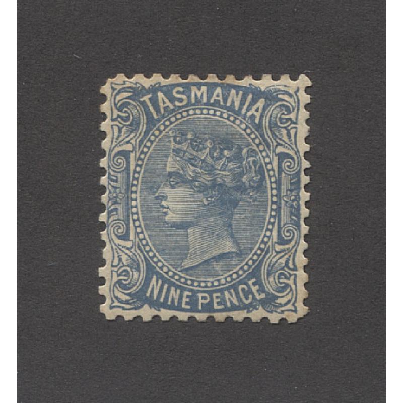 (PY10042) TASMANIA · 1909: mint 9d blue QV S/face (Crown/A wmk) with COMPOUND PERFS 11 & 12½ (R side) SG 256b · not pristine but quite a collectable example of the scarce stamp · c.v. £110 (2 images)
