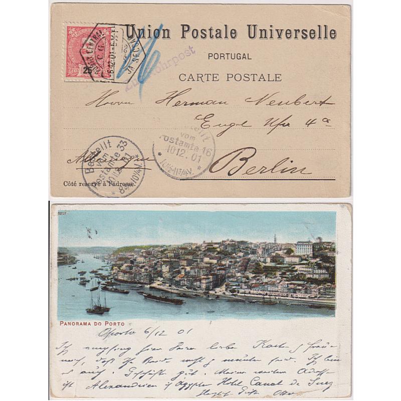 (QQ1072) PORTUGAL · GERMANY  1901: colour PPC to Berlin address delivered using pneumatic mail (Zur Rohrpost h/s and endorsed "16" ...the delivery office) · excellent condition ....unusual and attractive