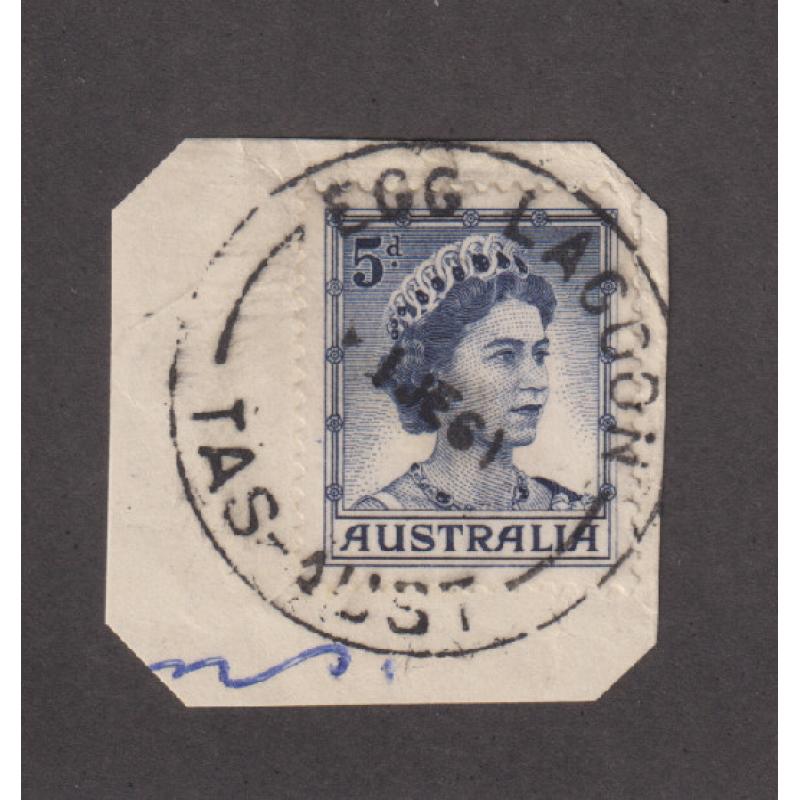 (QQ1066) TASMANIA · 1961: a very clear and nearly complete impression of the EGG LAGOON Type 5s on an envelope clipping · postmark is rated 2R