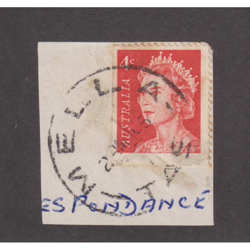 (QQ1067) TASMANIA · 1967: an excellent example of the MELLA Type 4 cds on an envelope clipping · better strikes from this period are hard to find in my experience · postmark is rated 2R
