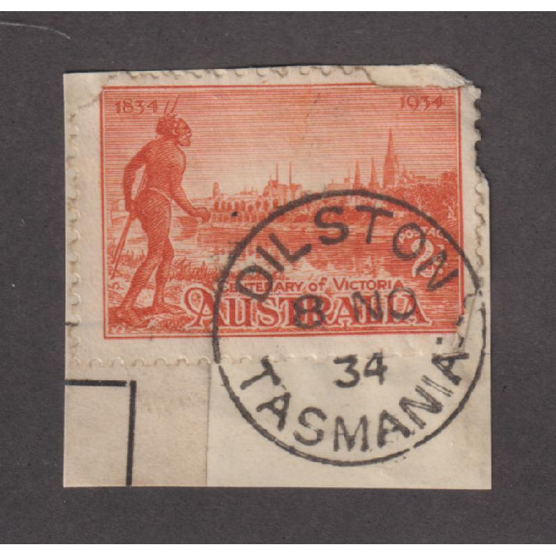 (QQ1994) TASMANIA · 1934: a full clear strike of the DILSTON Type 1 cds on an envelope clipping · postmark is rated R · this example had 'pride of place' in John Avery's collection