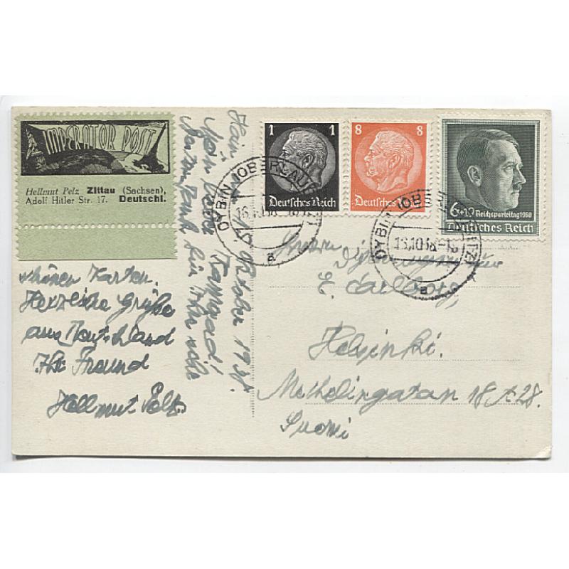 (QQ1993) GERMANY · 1938: attractively franked real photo style postcard with sender's address label · fine condition