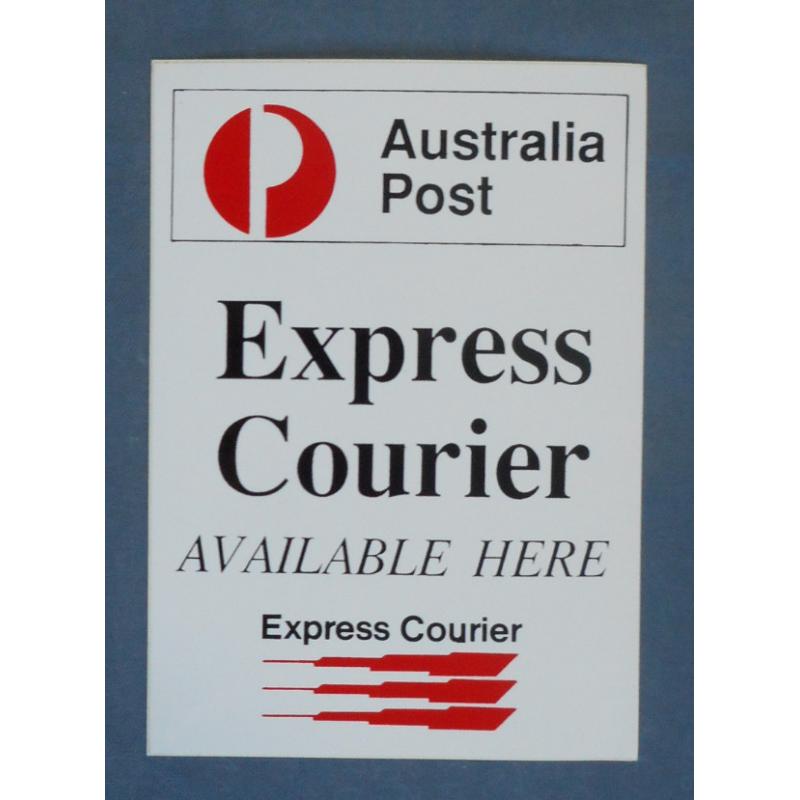(QQ1992) AUSTRALIA · 1980s: unused 'peel 'n stick' EXPRESS COURIER AVAILABLE HERE label in fine condition · measures 115x162mm · $5 STARTER!!