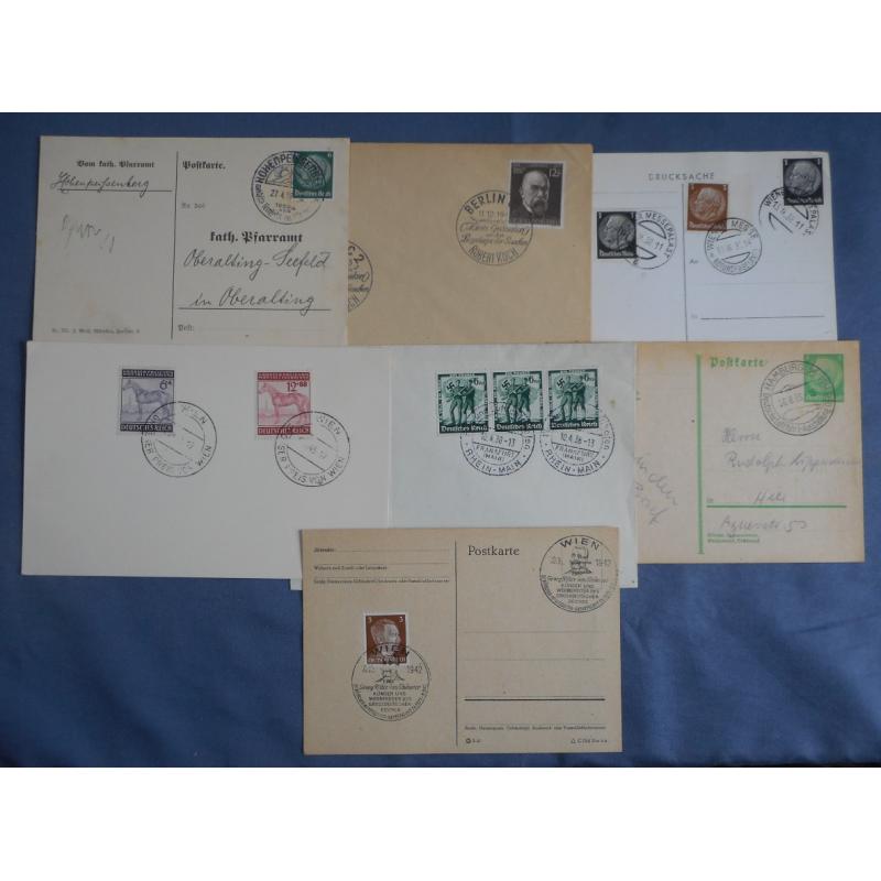 (QQ1095) GERMANY · 1933/43: 14 different COMMEMORATIVE POSTMARKS of covers and cards including pictorial types · excellent to fine condition throughout (2 images)