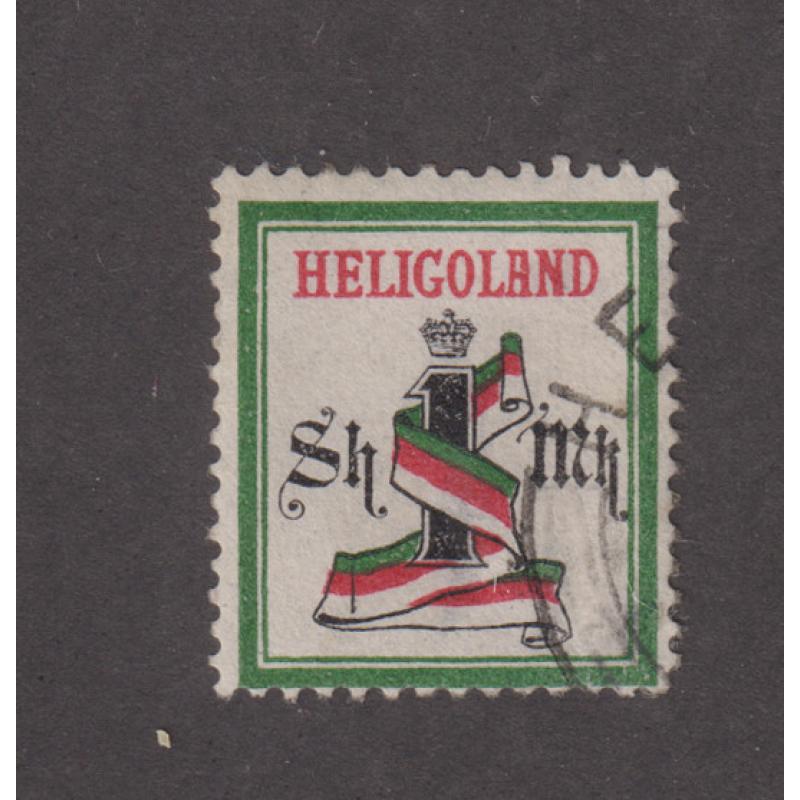 (QQ1102) HELIGOLAND · 1879: c.t.o. 1sh/1M Banner Mi 19A · paper adhession and small shallow thin on back but looks great from the "money side" · c.v. €280 (2 images)