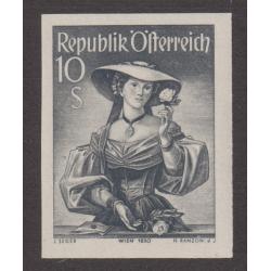 (QQ1118) AUSTRIA · 1950: MNH imperf die print of the 10s 'Costumes' definitive in grey-black on gummed white paper Mi 926 P IU · see full description · VF condition · c.v. €50 (2 images)