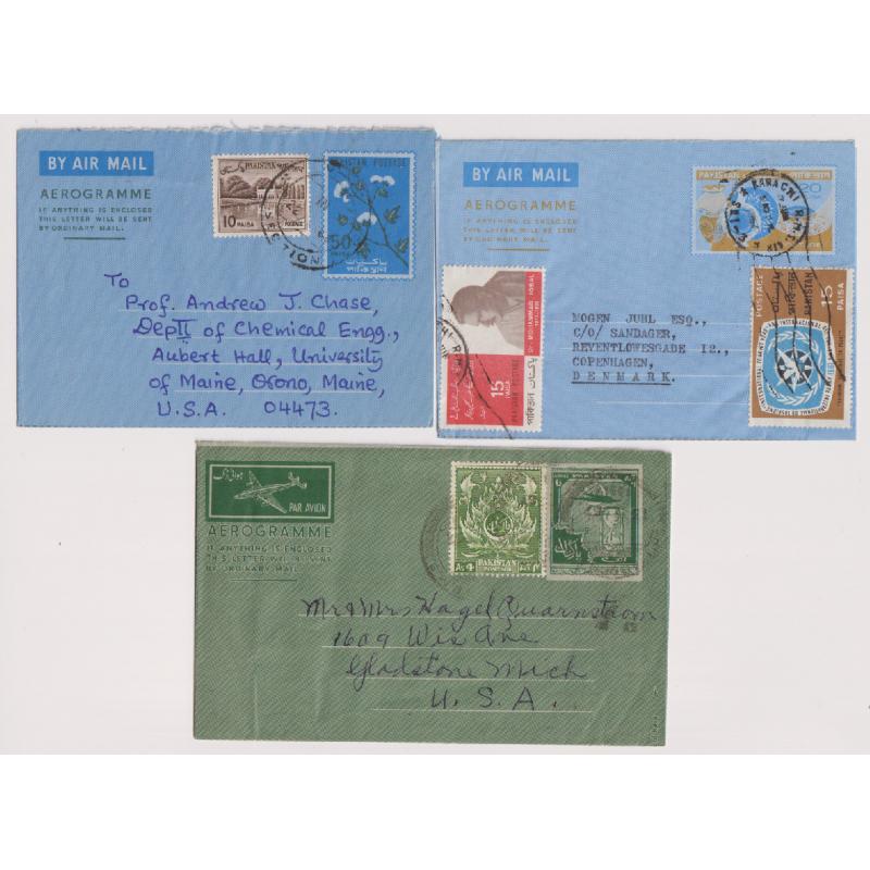 (QQ1123) PAKISTAN · 1957/68: three different uprated aerogrammes all in find condition · see largest image · $5 STARTER!!