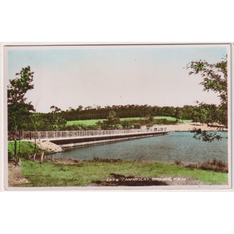 (QQ1169) NEW SOUTH WALES · 1930s: unused colour tinted real photo card by Valentine w/view of LAKE CANOBOLAS, ORANGE in fine condition · $5 STARTER!!