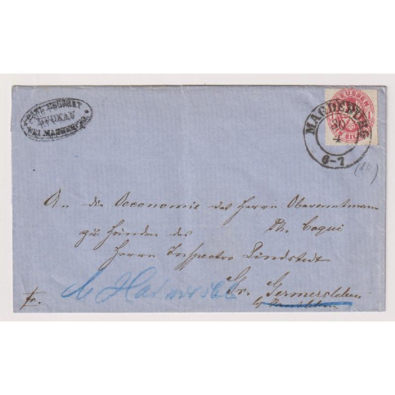 (QQ1194) GERMANY · PRUSSIA  1860s: neat, clean folded letter outer mailed at Magdeburg with single 1 Sgr carmine Prussian Eagle franking · nice looker!