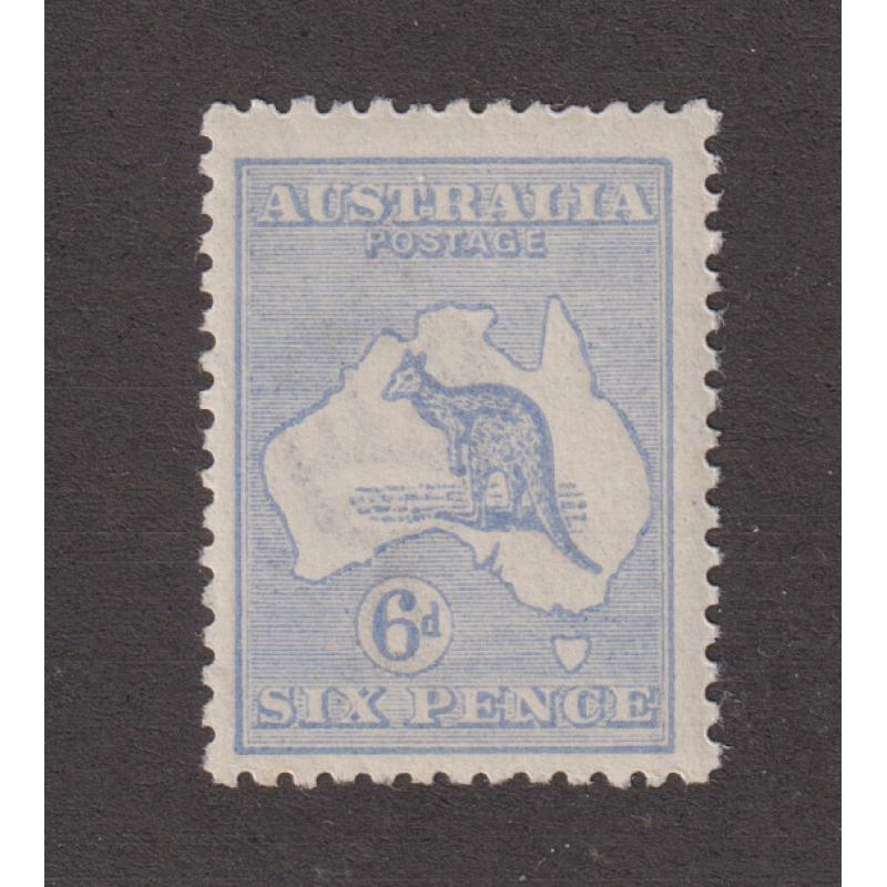 (QQ1223) AUSTRALIA · 1921: MNH Die 2B 6d pale ultramarine Roo (3rd Wmk) BW 20C · fresh appearance front/back and with reasonable centering · c.v. AU$750 (2 images)