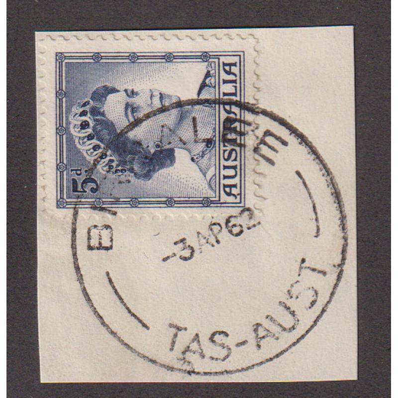 (QQ1256) TASMANIA · 1962: a clear, full strike of the BIRRALEE Type 5s cds on piece · postmark is rated R