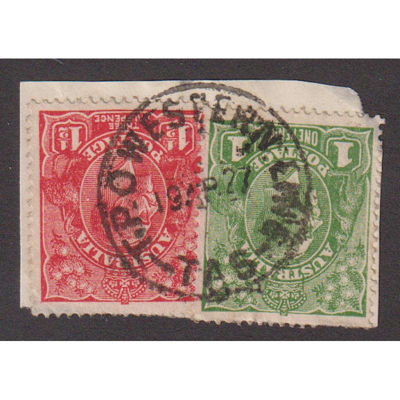 (QQ1259) TASMANIA · 1927: a nice full strike of the T.P.O WESTERN LINE Type 4(iii) cds on piece · postmark is rated 2R