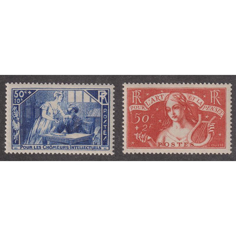 (QQ1437) FRANCE · 1935: M/MLH Intellectuals Fund duo Scot #B42/43 - excellent condition (see both largest images) - c.v. £125  (2)