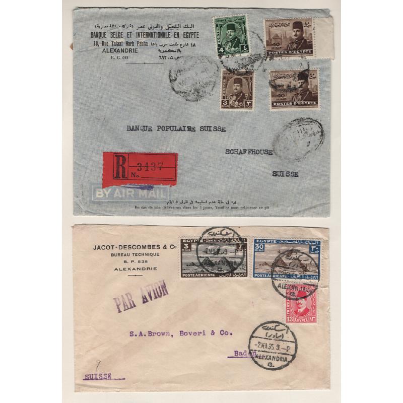 (QQ15023) EGYPT · 1935/51: 4 commercial covers to foreign destinations including registered and air mail items · fine condition throughout (2 images)
