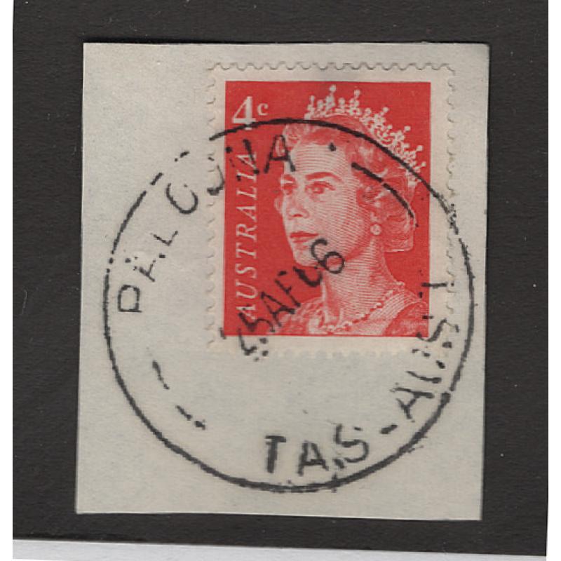 (QQ15040) TASMANIA · 1966: a fully framed, clear impression of the PALOONA Type 5 cds on piece · postmark is rated 3R