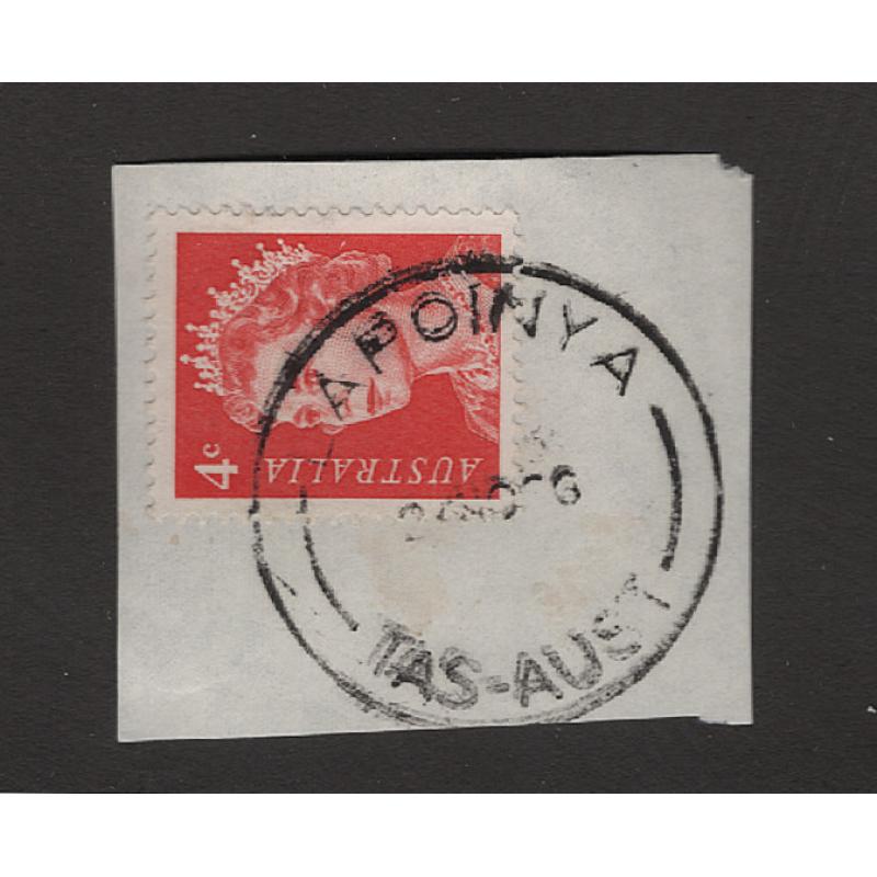 (QQ15043) TASMANIA · 1966: a clear strike of the LAPOINYA type 5s(ii) cds on piece · postmark is rated 2R