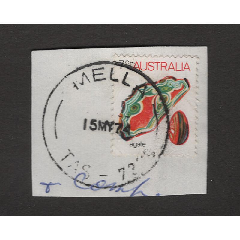 (QQ15044) TASMANIA · 1974: a nice example of the MELLA Type 6a cds on envelope clipping · postmark is rated 2R