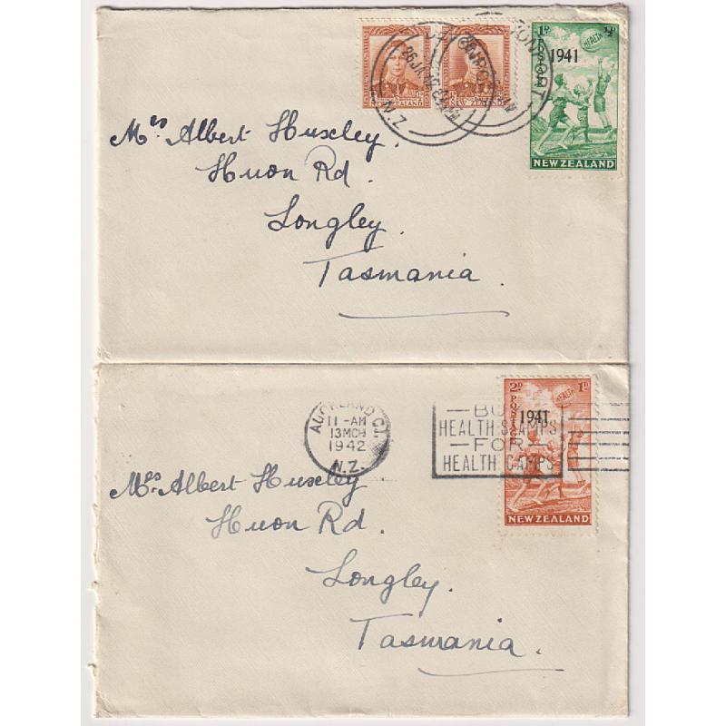 (QQ1578) NEW ZEALAND · 1942: two small covers to Tasmania featuring 1d & 2d 1942 Health stamps · both items are in an excellent clean condition (2)