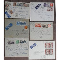 (QQ1598L) FRANCE · 1937/60: 12 multi-franked covers to foreign destinations all in VG to F condition · interesting assembly (3 images)