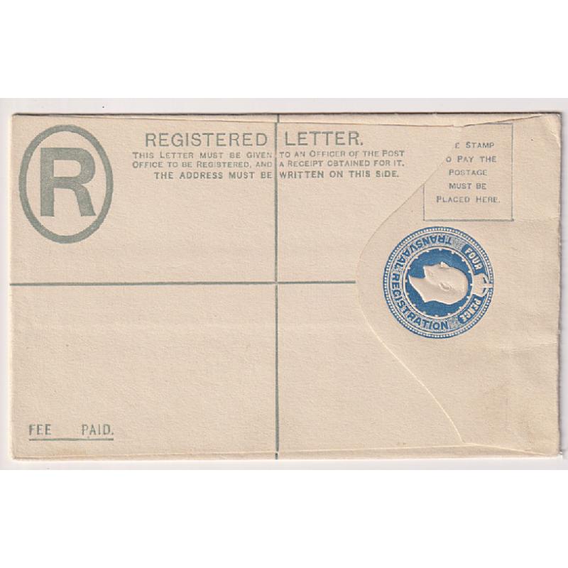 (QQ1758) TRANSVAAL · 1902: unused 4d blue/cream KEVII postal stationery envelope H&G C4 in F to VF condition .... an example in better condition will be hard to find! (2 images)