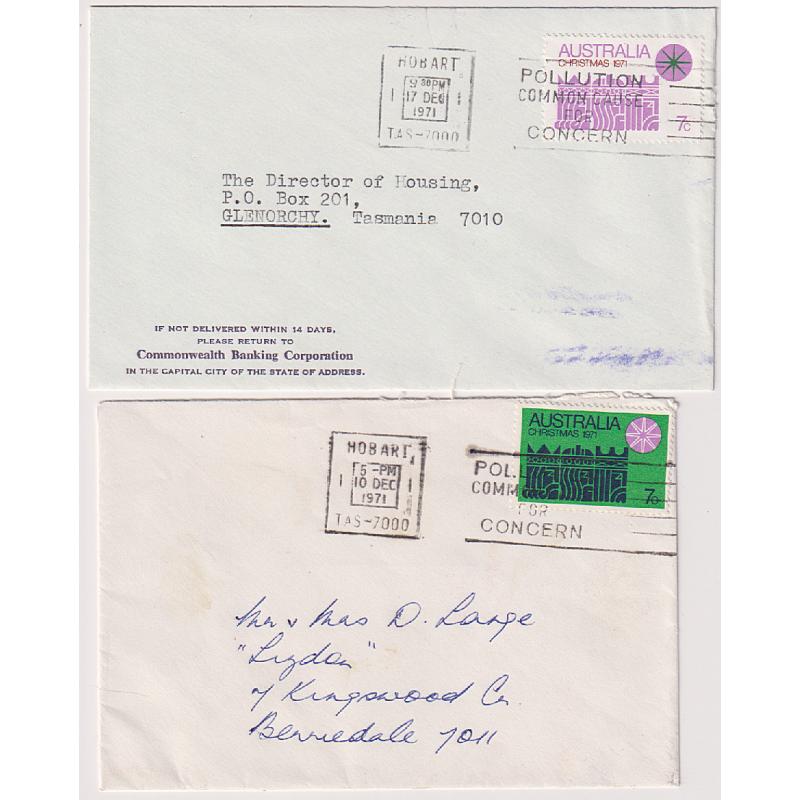 (QQ1857) AUSTRALIA · 1971: 2 small covers with different 7c Christmas issues both in excellent to fine condition · not easy to find in my experience (2)
